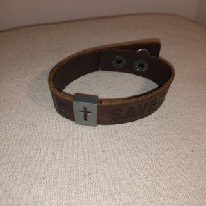 Leather inspirational cross bracelet